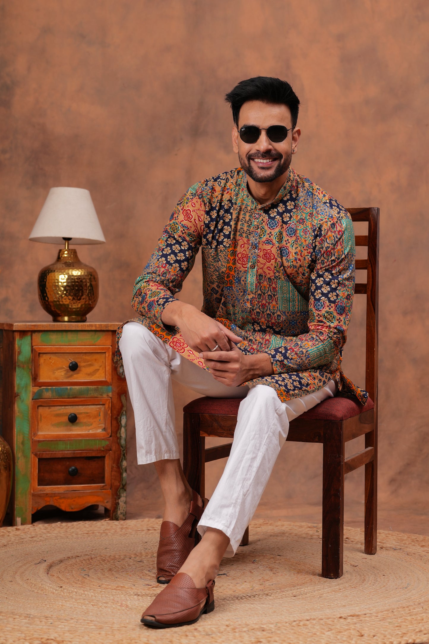 Multicolor Patchwork Foil Printed Kurta