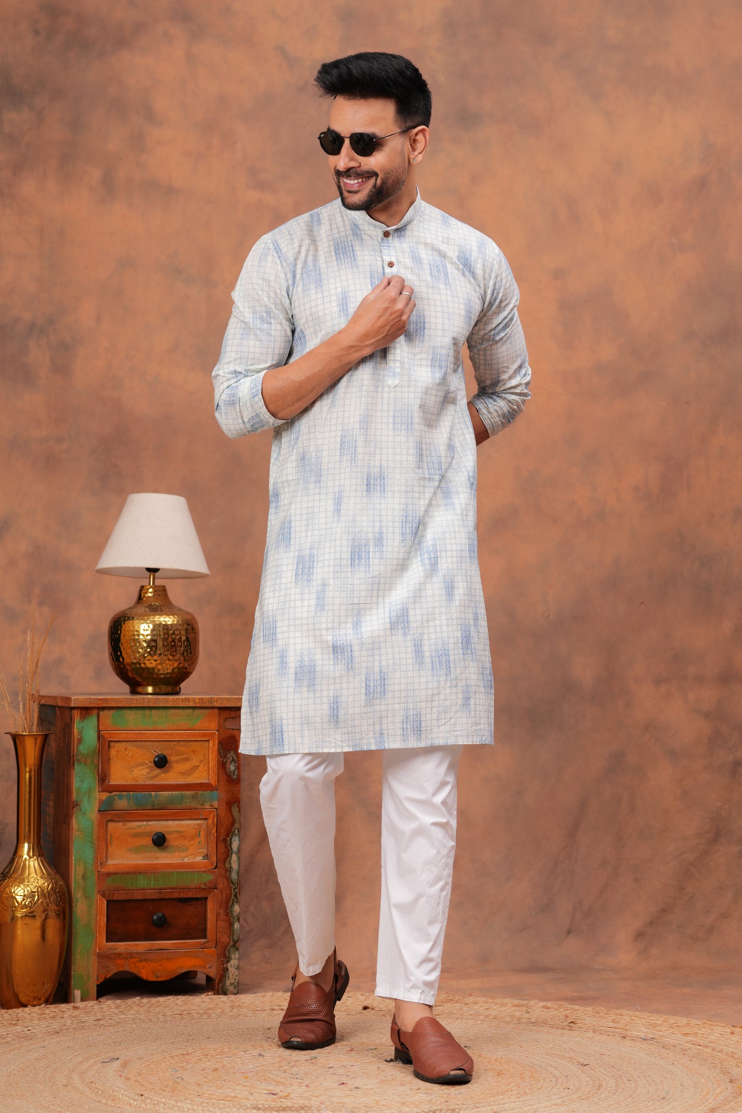 Sky Blue Textured Cotton Kurta