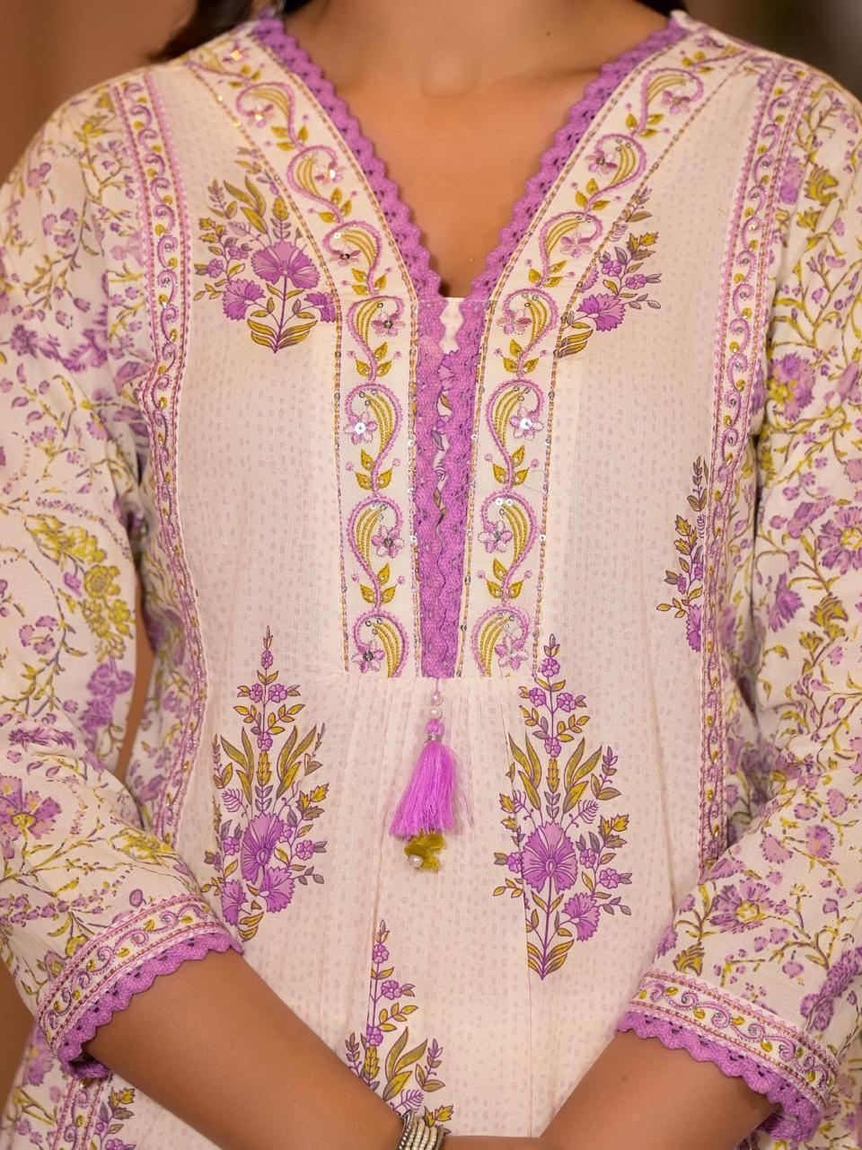 Lavender Bloom Cotton Kurta Set